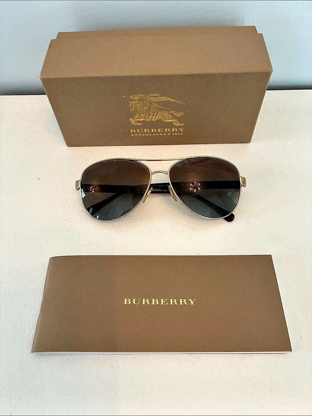 Burberry Aviator Sunglasses in Brown & Gold